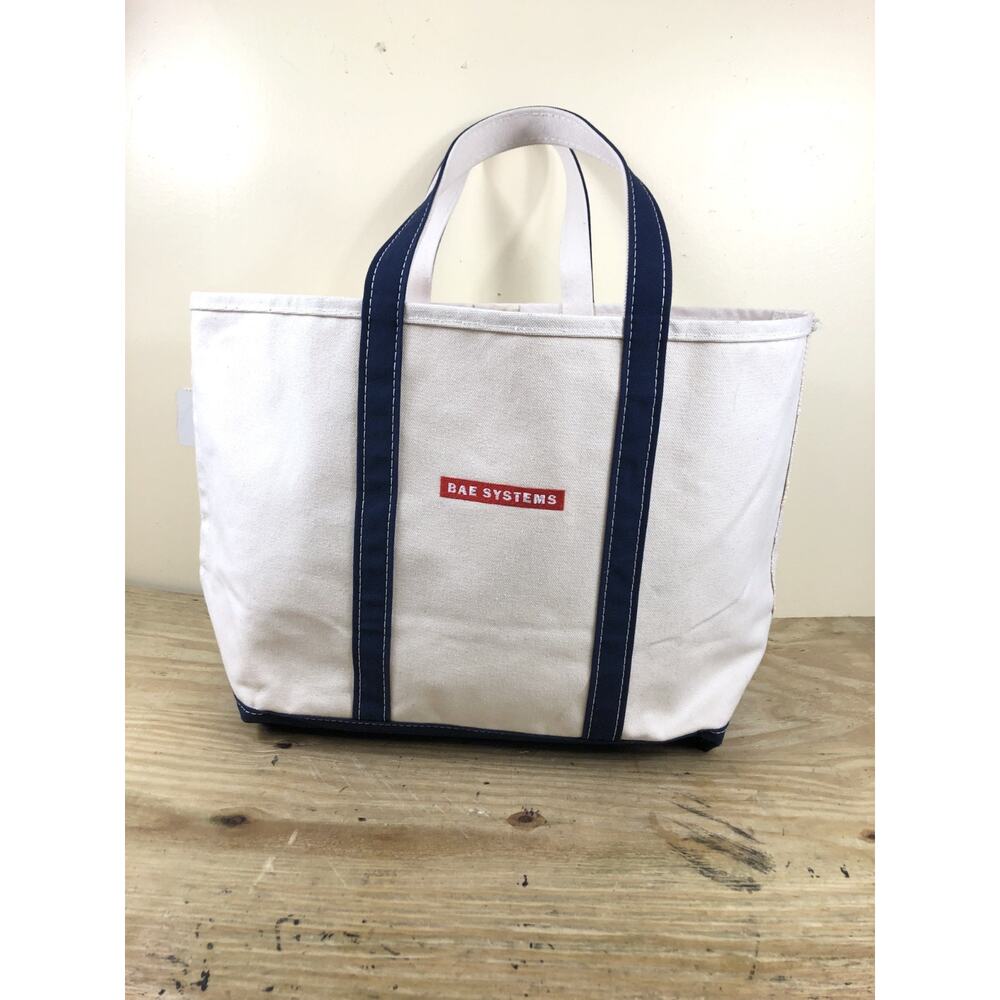 L.L. Bean Bag Canvas Boat Tote White Blue XLarge Cotton USA